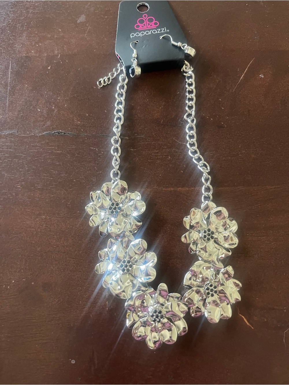 Paparazzi Shiny Silver Floral Bib Necklace